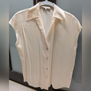 Vince Silk Champagne Cream Button-Up Short Sleeve Blouse XXS
